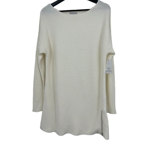 Women's Cream Sweater Size Med Ribbed Dressy - Picture 2 of 10